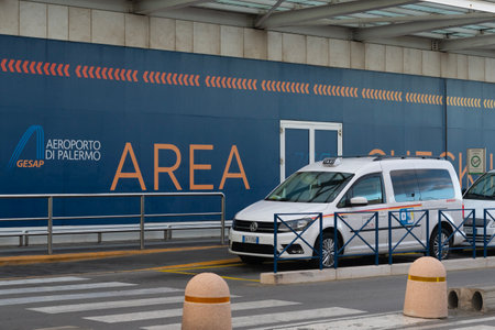 Palermo, Italy - January 08, 2023 - Taxi waiting in front of Palermo airportのeditorial素材