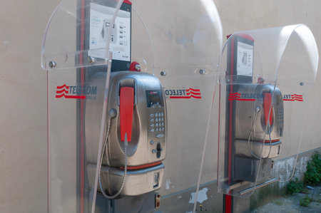 Pisa, Italy - June 22, 2023 - Telecom Italia public phone boothsのeditorial素材