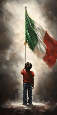 Little boy holding the flag of the Countryの素材