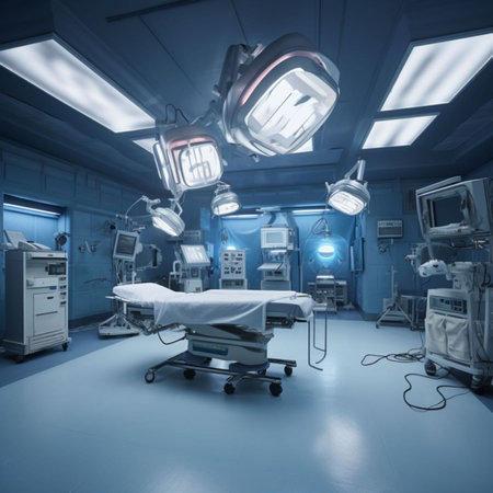 Interior of a modern operating room with surgery equipment. 3D renderingの素材