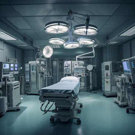 Interior of a modern operating room with surgery equipment. 3D renderingの素材