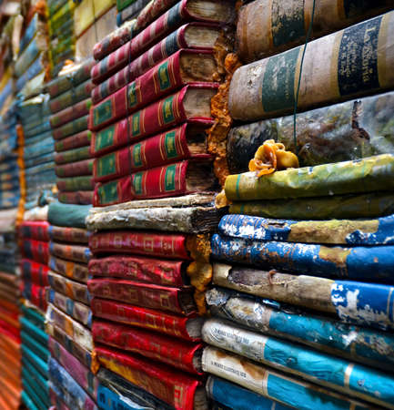 Piles of old and worn booksのeditorial素材