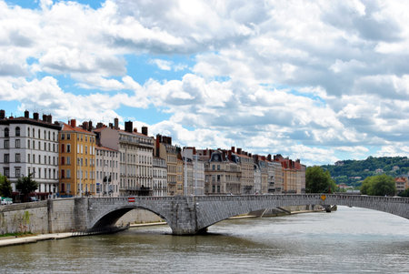 Lyon, bridge and buildings over the river Saone