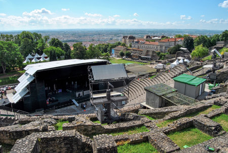 LYON, FRANCE - JULY 30, 2013 - The ancient theater of Fourviere in Lyon, France, before a concert,...