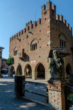 PIACENZA, ITALY - AUGUST 14, 2016 - Grazzano Visconti town hall, near Piacenza, Italy, on august 14, 2016.のeditorial素材