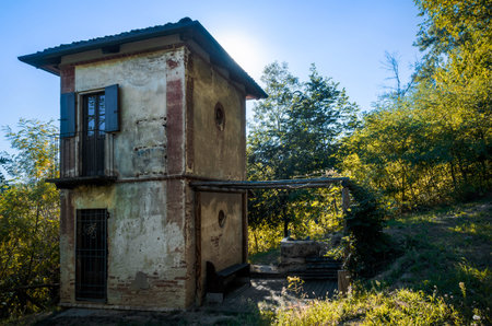 Abandoned "ciabot", typical of the Langhe and Roero vineyards toolshed, Italyの写真素材