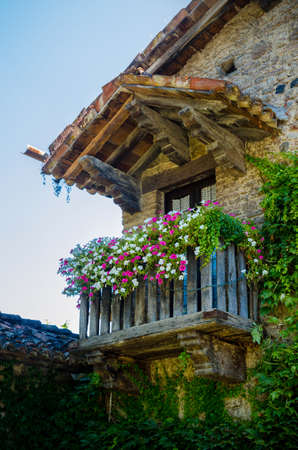 Balcony with flowers in Grazzano Visconti, Italyの写真素材