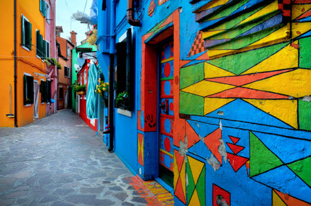 Venice, house of Bepi Sua, the most colored house of the island of Buranoのeditorial素材