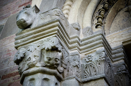 Abbazia di Vezzolano, example of romanesque architecture in Piedmont (Italy): detail of the...