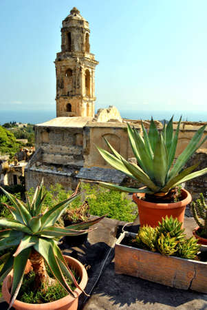 Saint Giles Church in Bussana Vecchia (Liguria, Italy), abandoned and renovated village of artistsの写真素材