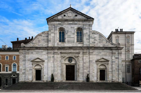 Facade of the cathedral of Turin (Piedmont, Italy)の写真素材