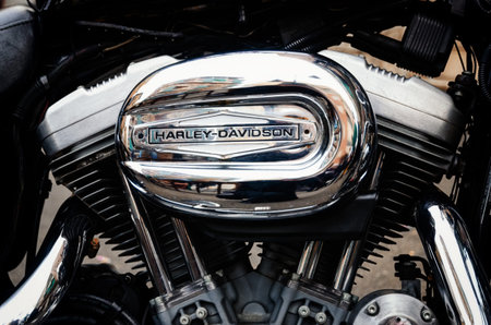 TURIN, ITALY - FEBRUARY 26, 2017: detail of an Harley Davidson motorcycle engine in Turin (Italy) on...