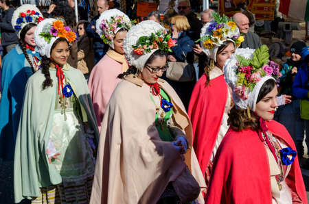 TURIN, ITALY - FEBRUARY 26, 2017: Historical carnival parade of "Balon", in Borgo Dora, Turin (Italy) on february 26, 2017のeditorial素材