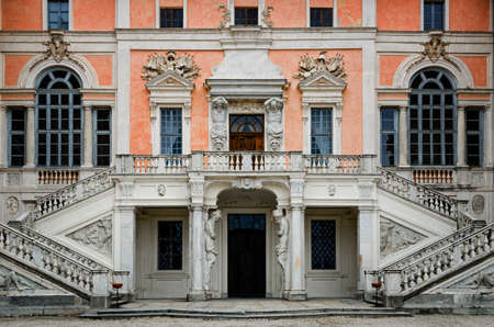 Castle of Govone in Piedmont, Italy. Detail of the facadeの写真素材