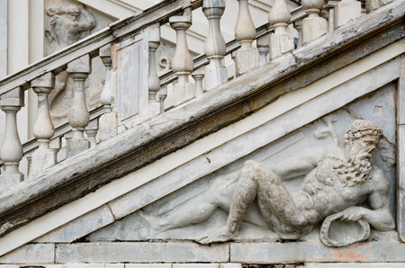 Castle of Govone in Piedmont, Italy. Detail of the facadeの写真素材