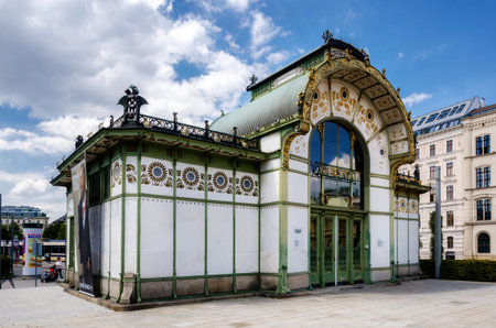 VIENNA, AUSTRIA - MAY 17, 2017: Karlsplatz Stadtbahn Station in Vienna (Austria), old subway pavillon of XIX century jugendstil architecture, on may 17, 2017のeditorial素材