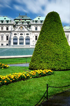Upper Belvedere Castle (Schloos Belvedere) in Vienna, Austria. Detail of the formal gardens in the public park outside the palaceのeditorial素材