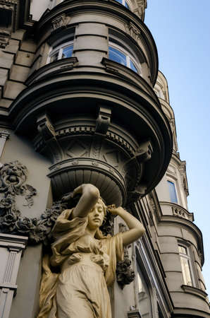 external detail of an historic palace in Graben, main street of the center of Vienna (Austria)の写真素材