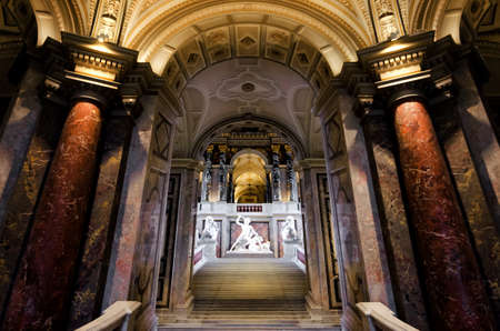 VIENNA, AUSTRA - MAY 20, 2017: The grat staircase of the Kunsthistorische Museum (Fine Art History Museum) of Vienna, Austria, on may 20, 2017.のeditorial素材