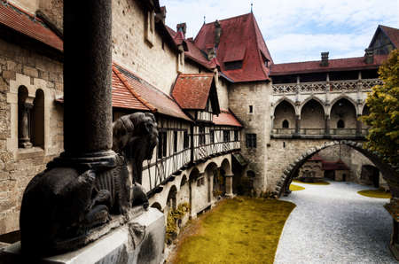 LEOBENDORF, AUSTRIA - MAY 21, 2017: Burg Kreuzenstein castle near Vienna (Austria) on may 21, 2017. Detail of the coutyardのeditorial素材
