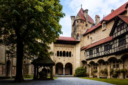 LEOBENDORF, AUSTRIA - MAY 21, 2017: Burg Kreuzenstein castle near Vienna (Austria) on may 21, 2017. Detail of the coutyardのeditorial素材