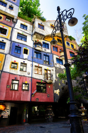 VIENNA, AUSTRIA - MAY 22, 2017: the famous Hundertwasserhaus, modern residential building and landmark of Vienna (Austria) on may 22, 2017のeditorial素材
