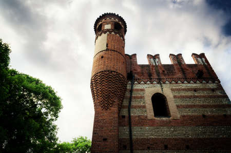 RIVAROLO, ITALY - MAY 28, 2017: Castle of MalgrÃ  in Rivarolo Canavese (Italy), neo gothic palace with tower and garden, on may 28, 2017のeditorial素材