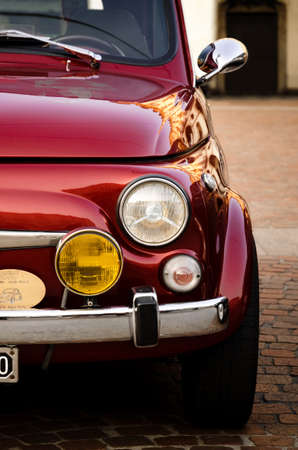 TURIN, ITALY - SEPTEMBER 24, 2017 - Old red Fiat 500 Abarth during a classic car rally in Vittorio Veneto Square, Turin (Italy) on september 24, 2017. Turin was the city where Fiat was born in 1899のeditorial素材