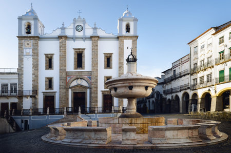 Praca do Giraldo, main square of Evora, city of the Alentejo region in Portugal, famous for its...