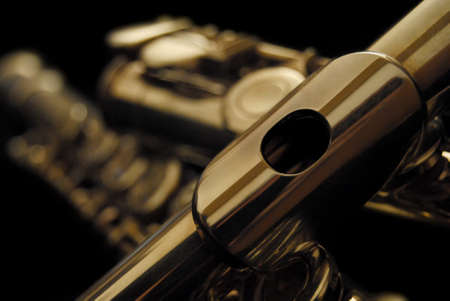 classical golden flute in the darkの写真素材