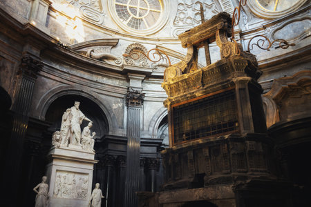 TURIN, ITALY - MARCH 7, 2019: view of the holy shroud chapel inside the cathedral of Turin, restored...