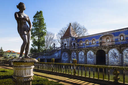 LISBON, PORTUGAL - FEBRUARY 6, 2019: Gardens of the Palace of the marquisses de Fronteira in Lisbon, Portugal, on february 6, 2019. The historic palace is famous for its azulejos tile works and parkのeditorial素材