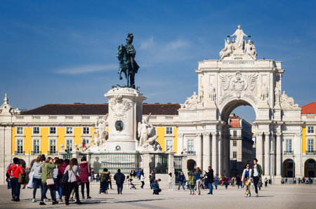 Lisbon, Portugal - february 6, 2019: classic view of Praca do Comercio, main square of Lisbon,...