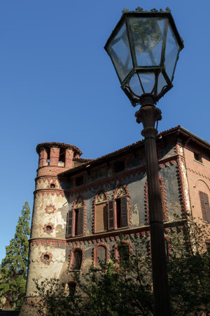 Piovera, Italy - September 18, 2022 - External view of the ancient castle of Piovera, small village in the hills of Monferrato, near the city of Alessandria, Italy, on September 18 2022のeditorial素材