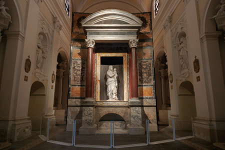 Urbino, Italy - January 11, 2023: Fake tomb of Raphael Sanzio in Urbino, birthplace of the painter, perfect copy of the original in Rome, made in 2020 for the 500 years anniversary of the artist deathのeditorial素材