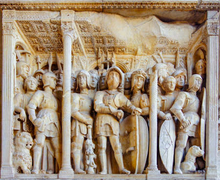 Detail of relief in the Maximo angioino Castle of Naplesのeditorial素材