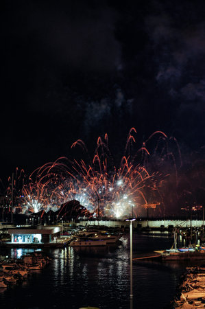 the famous annual pyrotechnic competition in Blanesの写真素材