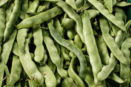Green beans at the Blanes fruit and vegetable marketの写真素材