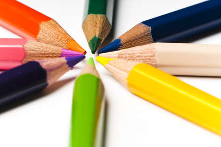 close up macro detail of multicolored pencils in the shape of a starの写真素材