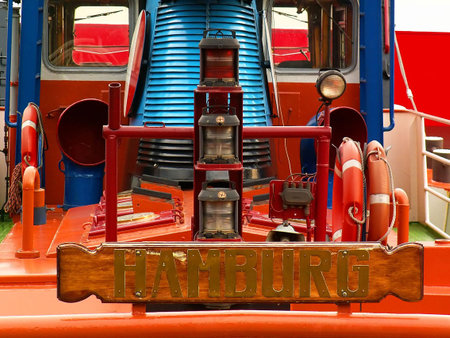 Hamburg sign on old ship