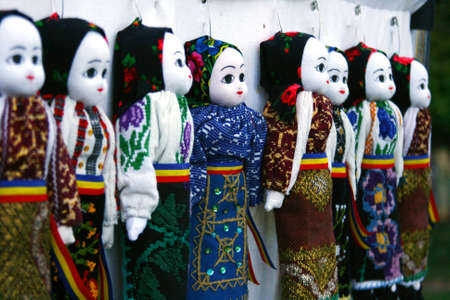 Traditional Romanian dolls in folk dress の写真素材