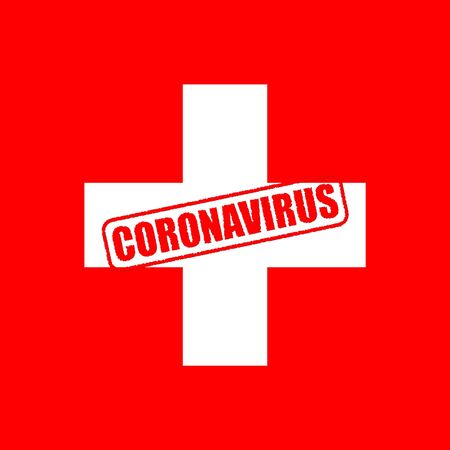 Coronavirus stamp on the national flag of Switzerland. Coronavirus concept.の写真素材