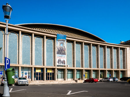 Bucharest/Romania - 02.05.2020: Palace Hall (Sala Palatului ), a conference center and concert hall in Bucharest and blue sky.のeditorial素材