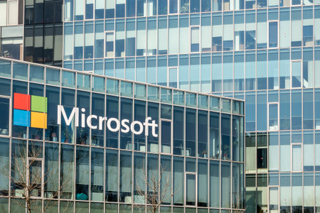 Bucharest/Romania - 03.19.2020: Microsoft offices in Bucharest, Romania. Office building with the...