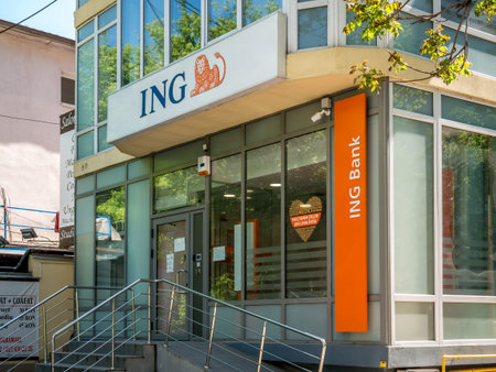 Bucharest/Romania â 04.27.2020: ING Bank branch in Bucharest Romania.のeditorial素材