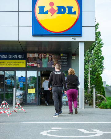 Bucharest/Romania - 05.01.2020: People entering in the Lidl supermarket to shop.のeditorial素材