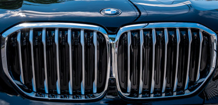 Bucharest/Romania - 05.07.2020: BMW Sign Close Up. Famous automobile manufacturer.のeditorial素材