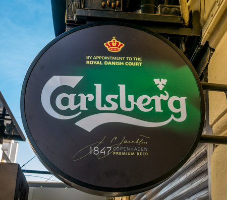 Bucharest/Romania - 05.30.2020: Carlsberg logo outdoor sign in Bucharest, Carlsberg is a Danish multinational brewerのeditorial素材