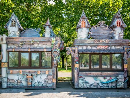 Two small fairytale houses in Children's World Park - Bucharest, Romaniaの写真素材