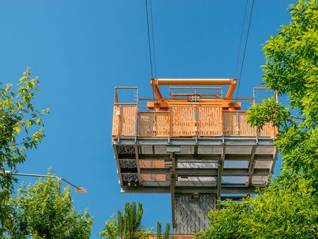 Starting point of the zipline from Children's World Park in Bucharest, Romania.の写真素材